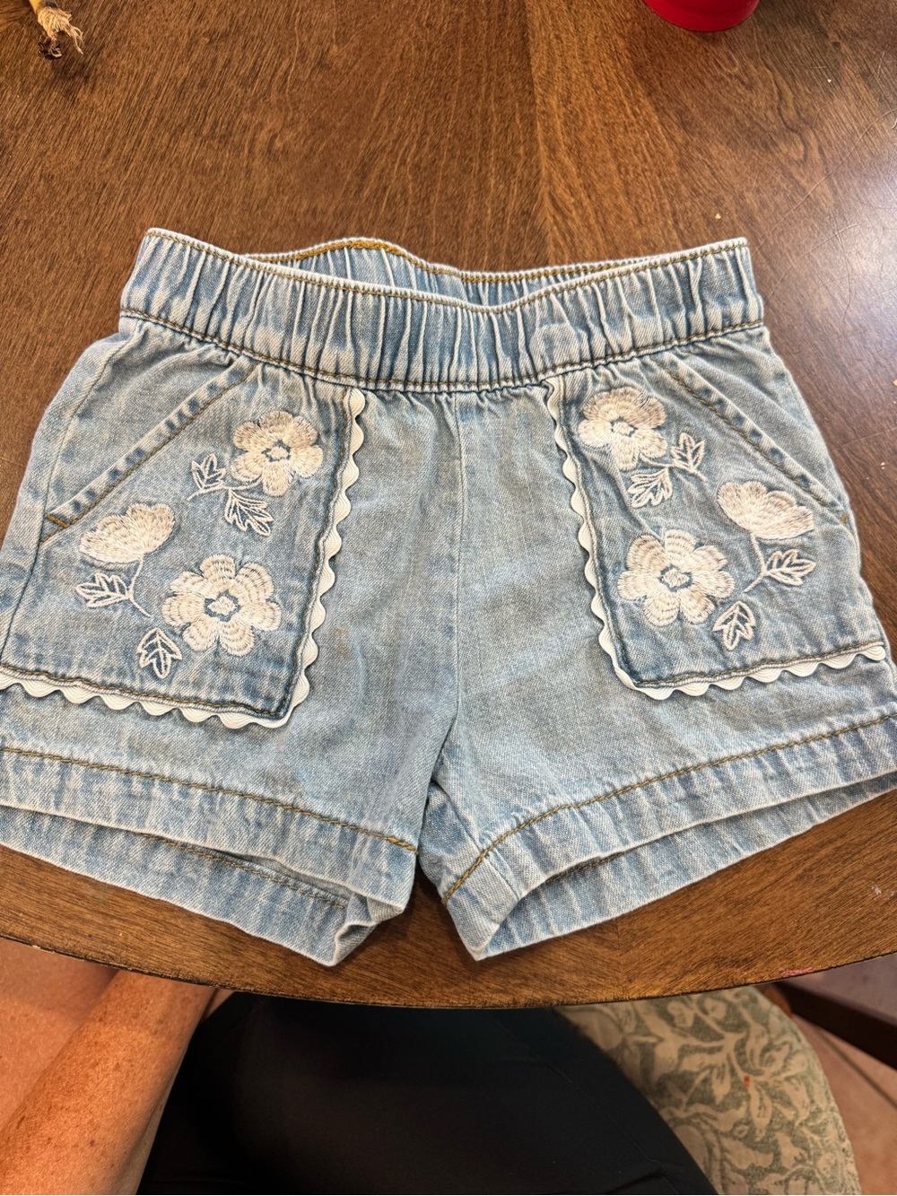Cat & Jack Light Blue Denim Shorts with White Floral Embroidery